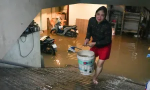 Người Hà Nội đắp đập, tát nước chống ngập